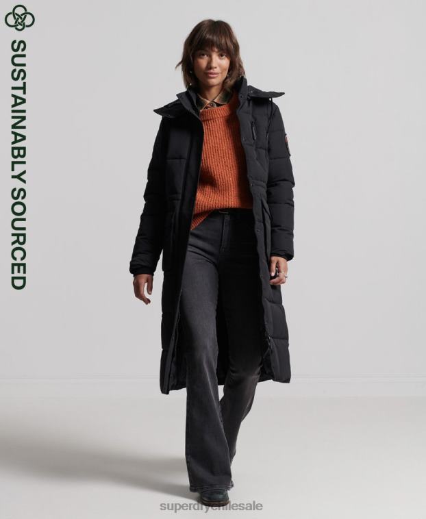 mujer Superdry negro abrigo everest largo 2R68Z5512