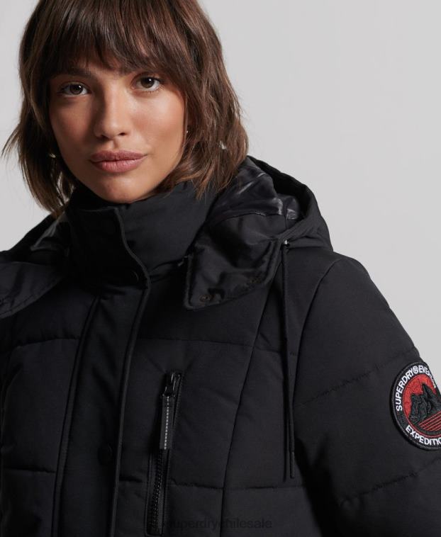 mujer Superdry negro abrigo everest largo 2R68Z5512