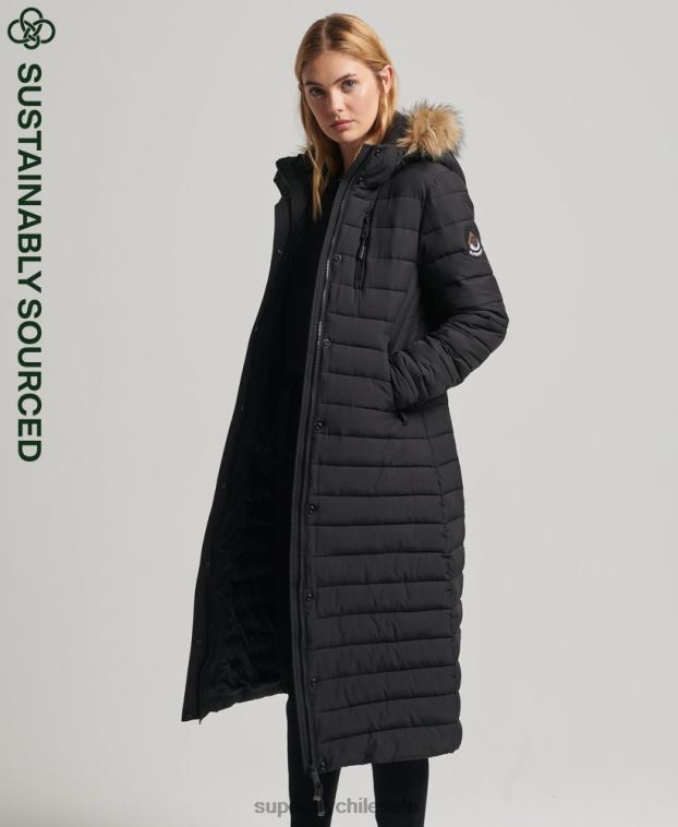mujer Superdry negro abrigo fuji superlargo 2R68Z3777