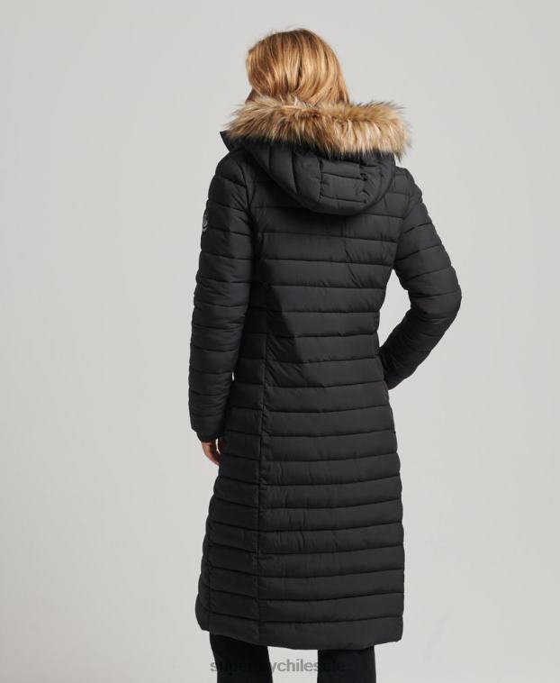 mujer Superdry negro abrigo fuji superlargo 2R68Z3777
