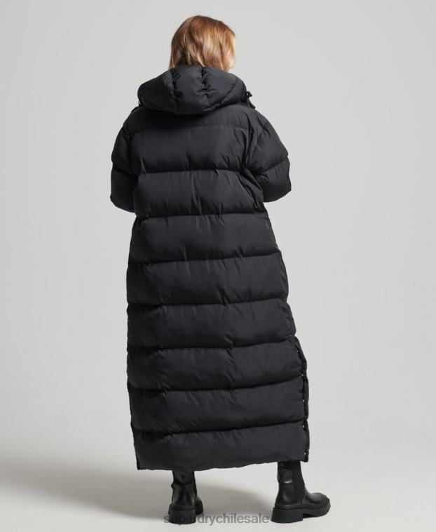 mujer Superdry negro abrigo largo acolchado con capucha 2R68Z3578