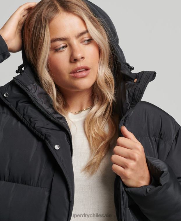 mujer Superdry negro abrigo largo acolchado con capucha 2R68Z3578