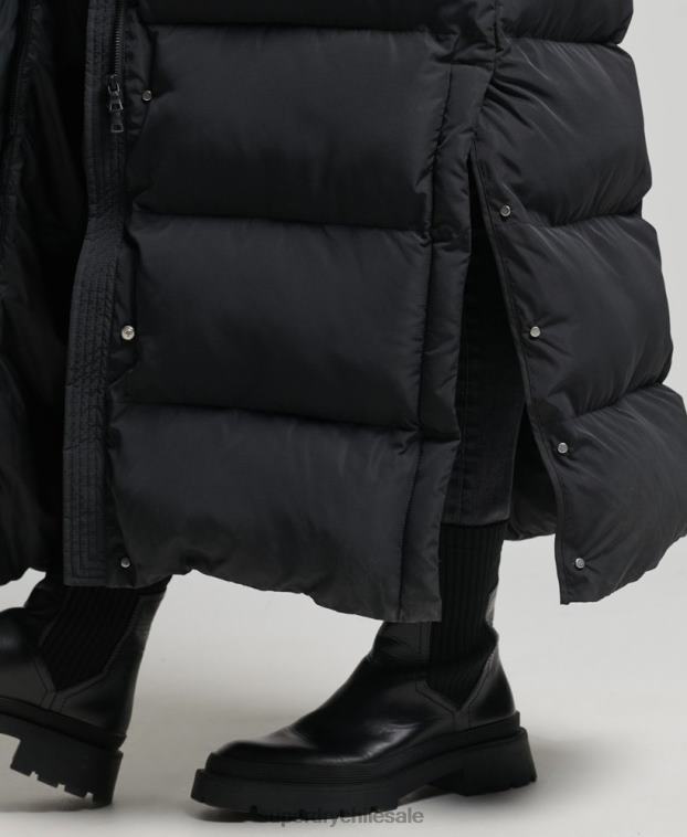 mujer Superdry negro abrigo largo acolchado con capucha 2R68Z3578