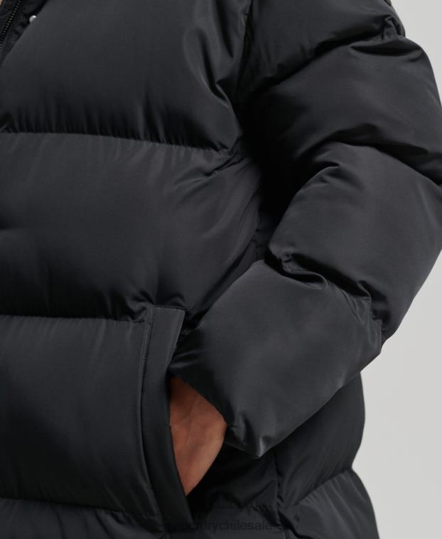 mujer Superdry negro abrigo largo acolchado con capucha 2R68Z3578
