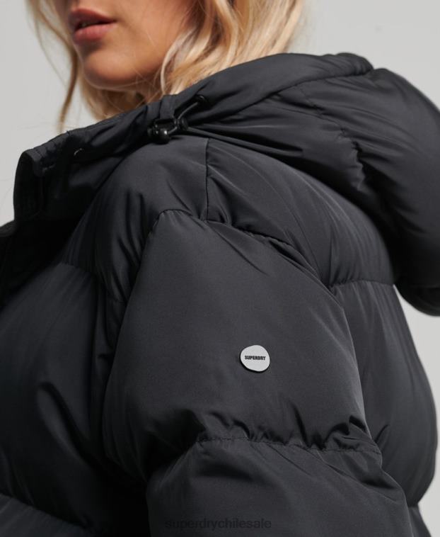 mujer Superdry negro abrigo largo acolchado con capucha 2R68Z3578