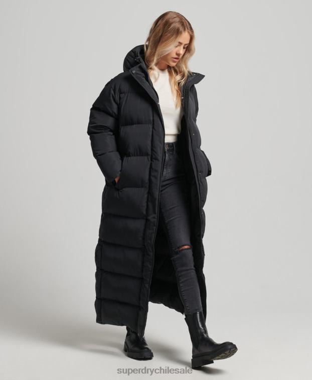 mujer Superdry negro abrigo largo acolchado con capucha 2R68Z3578