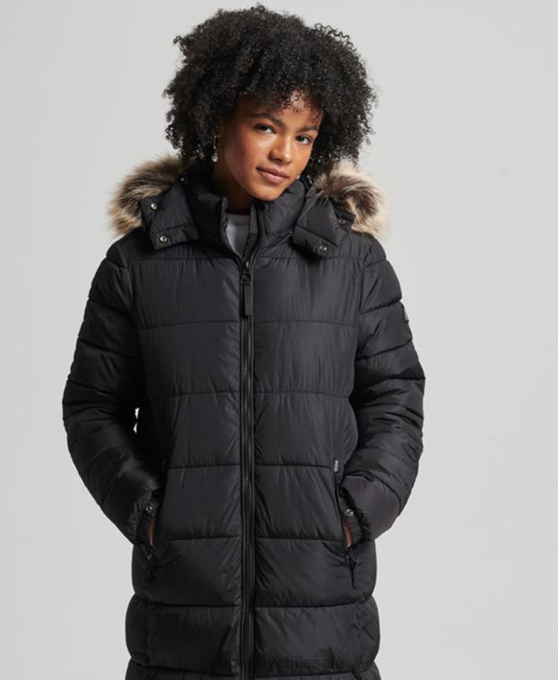 mujer Superdry negro abrigo largo con capucha de montaña fuji 2R68Z5509