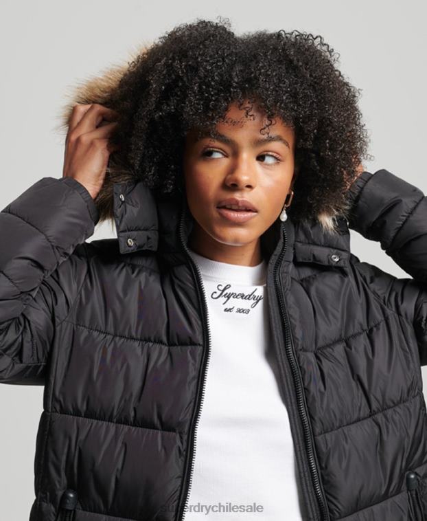 mujer Superdry negro abrigo largo con capucha de montaña fuji 2R68Z5509