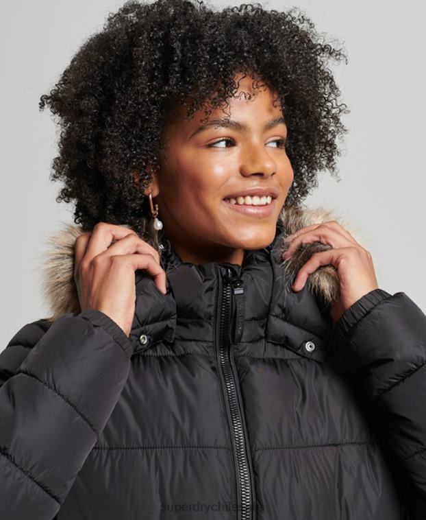 mujer Superdry negro abrigo largo con capucha de montaña fuji 2R68Z5509