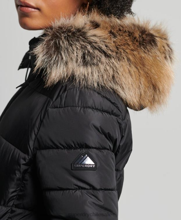mujer Superdry negro abrigo largo con capucha de montaña fuji 2R68Z5509