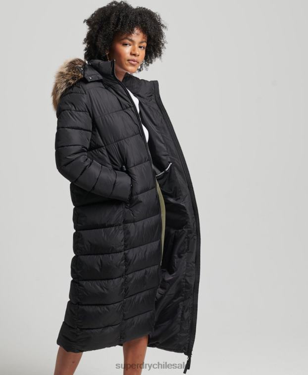 mujer Superdry negro abrigo largo con capucha de montaña fuji 2R68Z5509