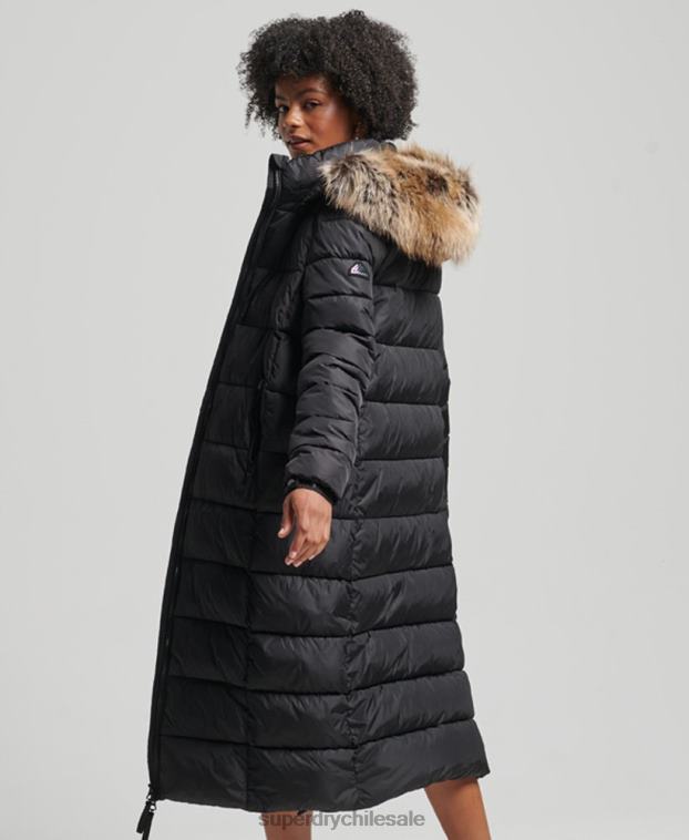 mujer Superdry negro abrigo largo con capucha de montaña fuji 2R68Z5509