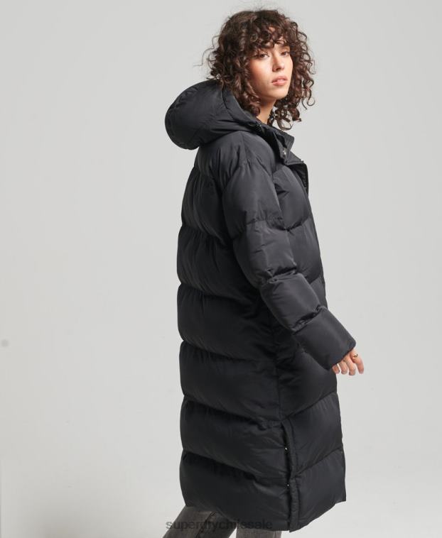 mujer Superdry negro abrigo largo de edredón 2R68Z3706