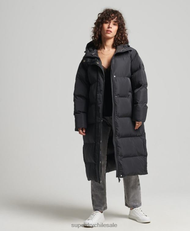 mujer Superdry negro abrigo largo de edredón 2R68Z3706