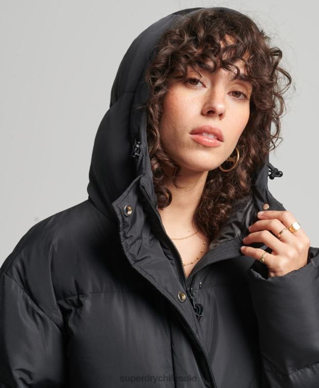 mujer Superdry negro abrigo largo de edredón 2R68Z3706