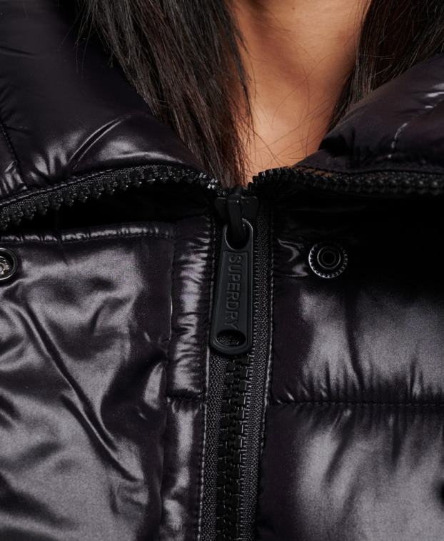 mujer Superdry negro abrigo largo de edredón de alto brillo 2R68Z5642