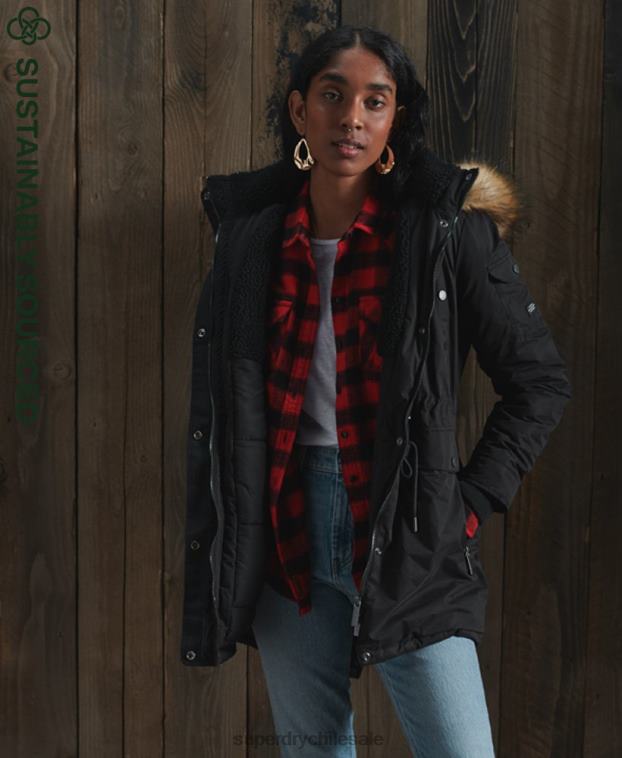 mujer Superdry negro abrigo parka de microfibra nadare 2R68Z5481