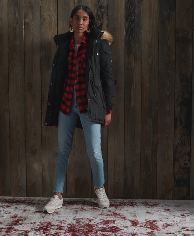 mujer Superdry negro abrigo parka de microfibra nadare 2R68Z5481