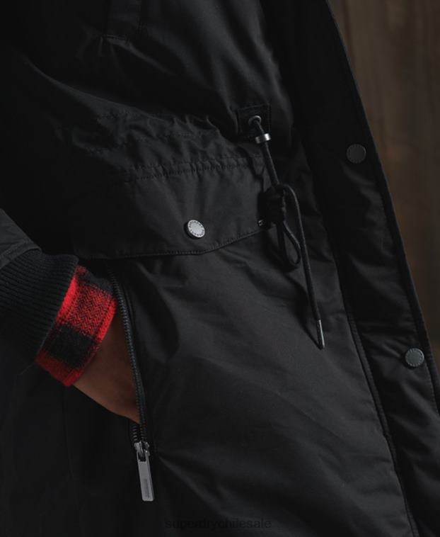 mujer Superdry negro abrigo parka de microfibra nadare 2R68Z5481