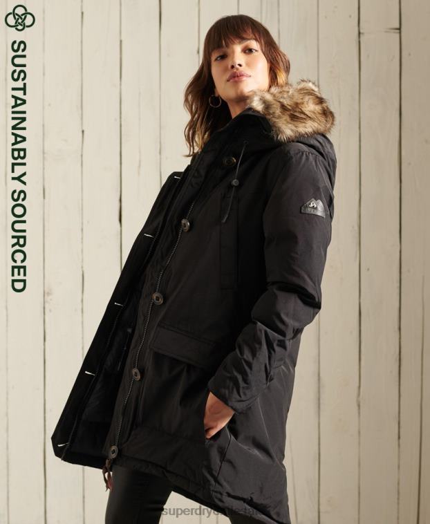 mujer Superdry negro abrigo tipo parka con capucha 2R68Z3641