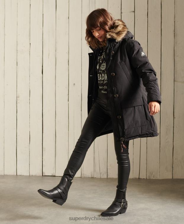mujer Superdry negro abrigo tipo parka con capucha 2R68Z3641
