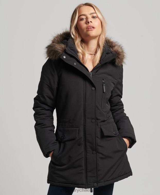 mujer Superdry negro parka everest de piel sintética con capucha 2R68Z3762
