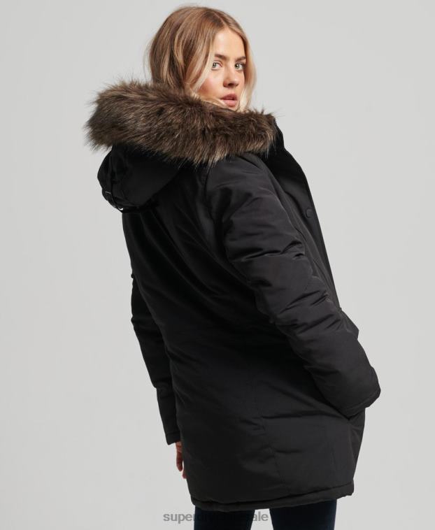 mujer Superdry negro parka everest de piel sintética con capucha 2R68Z3762