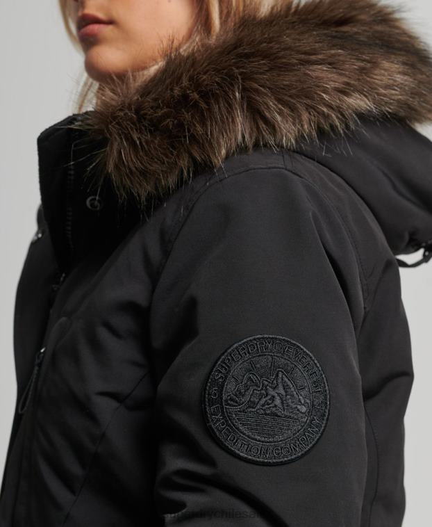 mujer Superdry negro parka everest de piel sintética con capucha 2R68Z3762