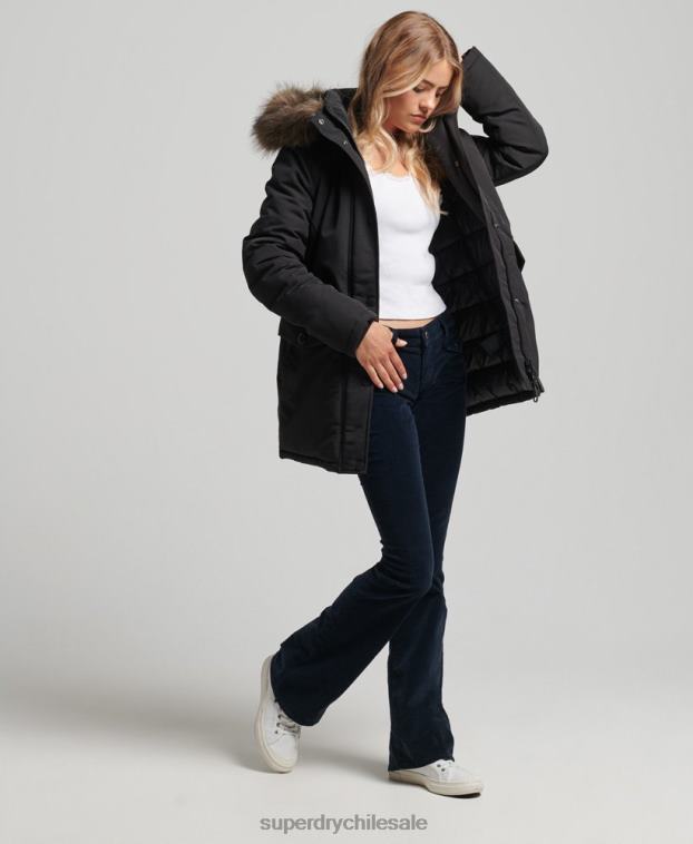 mujer Superdry negro parka everest de piel sintética con capucha 2R68Z3762