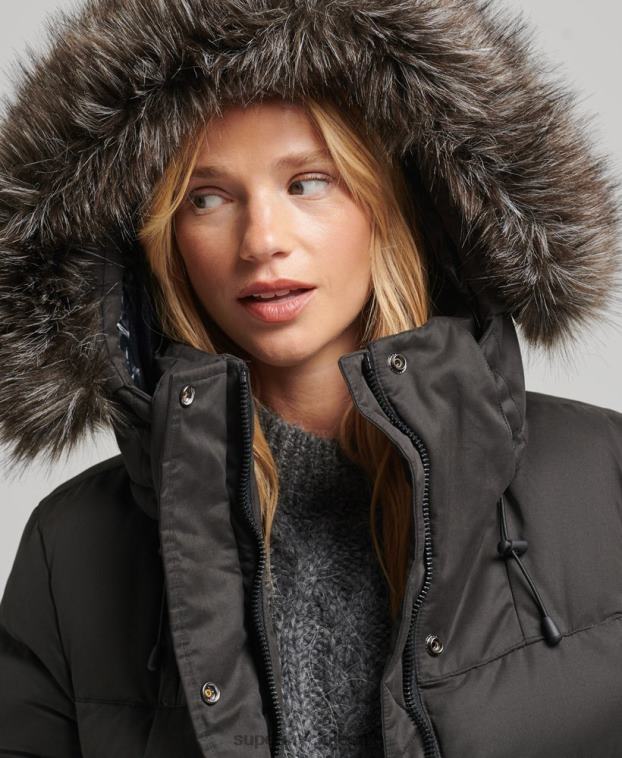 mujer Superdry negro parka expedición de microfibra con palangre 2R68Z5448