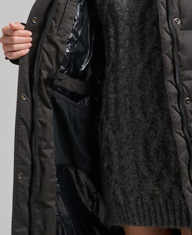 mujer Superdry negro parka expedición de microfibra con palangre 2R68Z5448