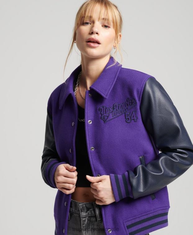 mujer Superdry púrpura bomber universitario mixto vintage 2R68Z5449