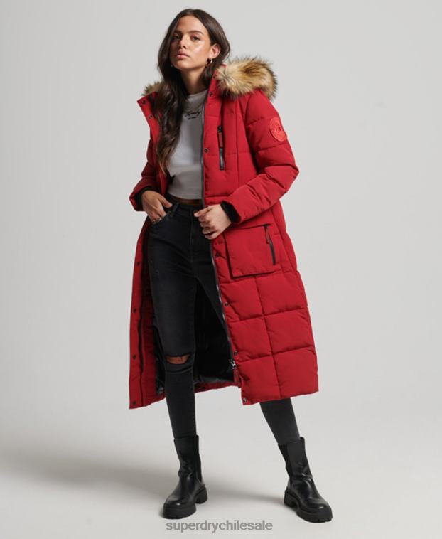 mujer Superdry rojo abrigo Everest largo de piel sintética 2R68Z3682