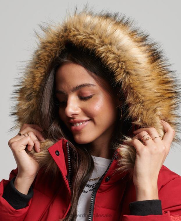 mujer Superdry rojo abrigo Everest largo de piel sintética 2R68Z3682