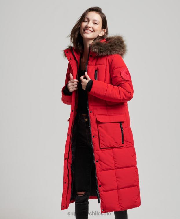 mujer Superdry rojo abrigo Everest largo de piel sintética 2R68Z3810