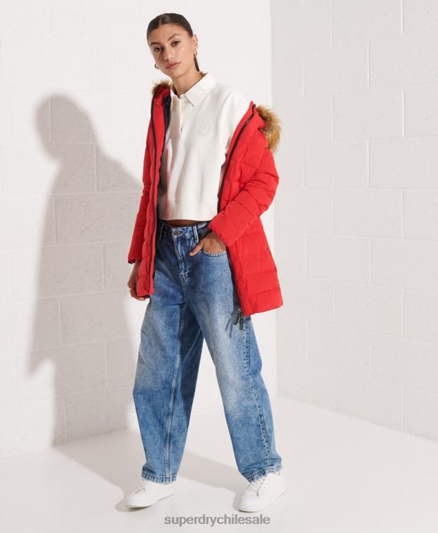 mujer Superdry rojo abrigo acolchado alto ártico 2R68Z3648