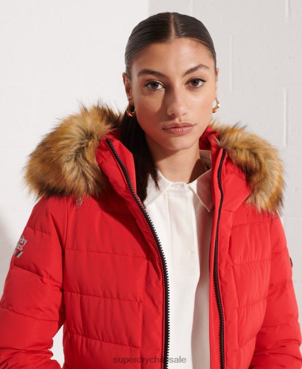 mujer Superdry rojo abrigo acolchado alto ártico 2R68Z3648