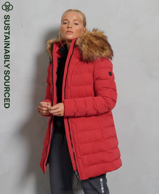 mujer Superdry rojo abrigo acolchado alto ártico 2R68Z5714