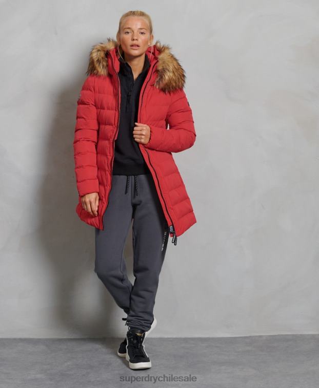 mujer Superdry rojo abrigo acolchado alto ártico 2R68Z5714