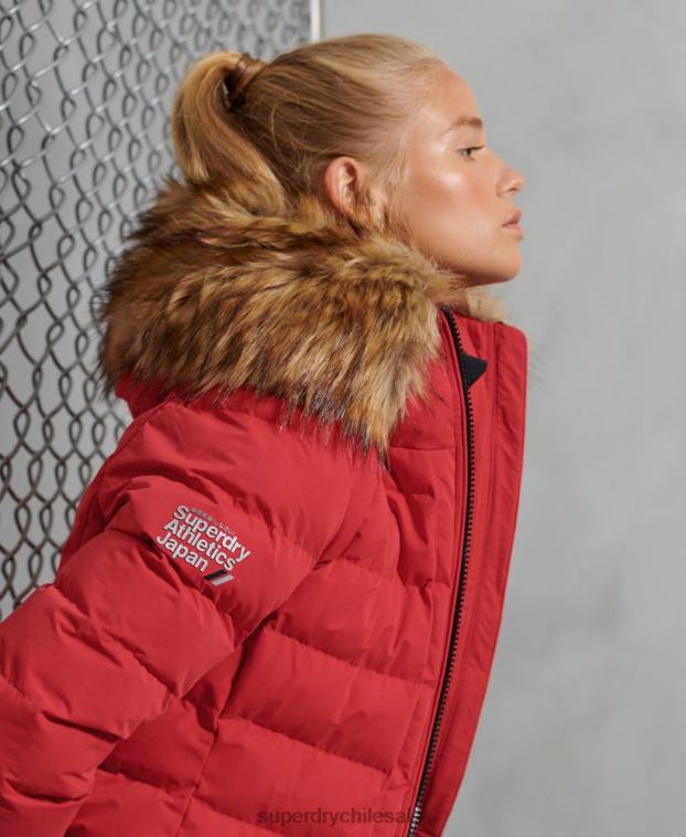 mujer Superdry rojo abrigo acolchado alto ártico 2R68Z5714