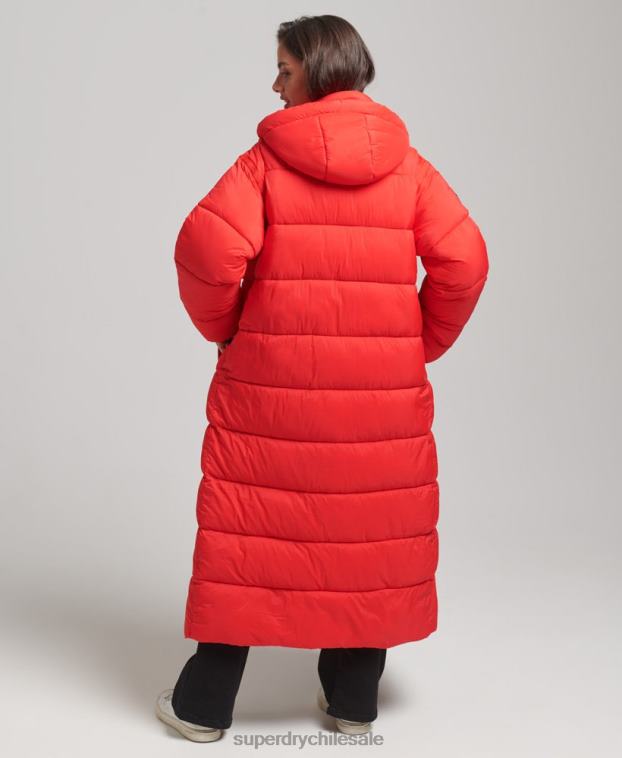 mujer Superdry rojo abrigo acolchado capullo con palangre 2R68Z5501