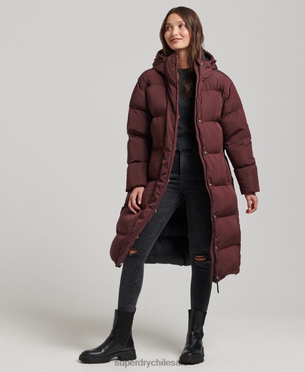 mujer Superdry rojo abrigo acolchado largo con capucha 2R68Z3765