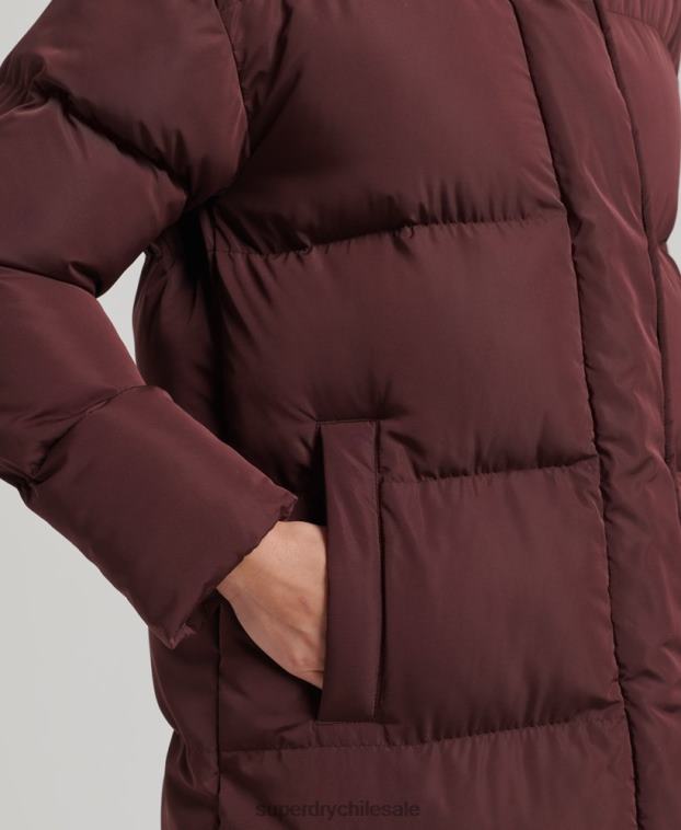 mujer Superdry rojo abrigo acolchado largo con capucha 2R68Z3765