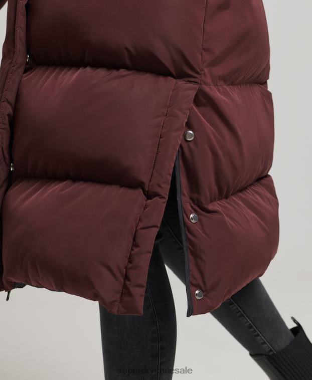 mujer Superdry rojo abrigo acolchado largo con capucha 2R68Z3765