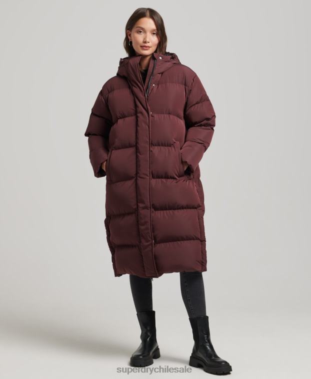 mujer Superdry rojo abrigo acolchado largo con capucha 2R68Z3765