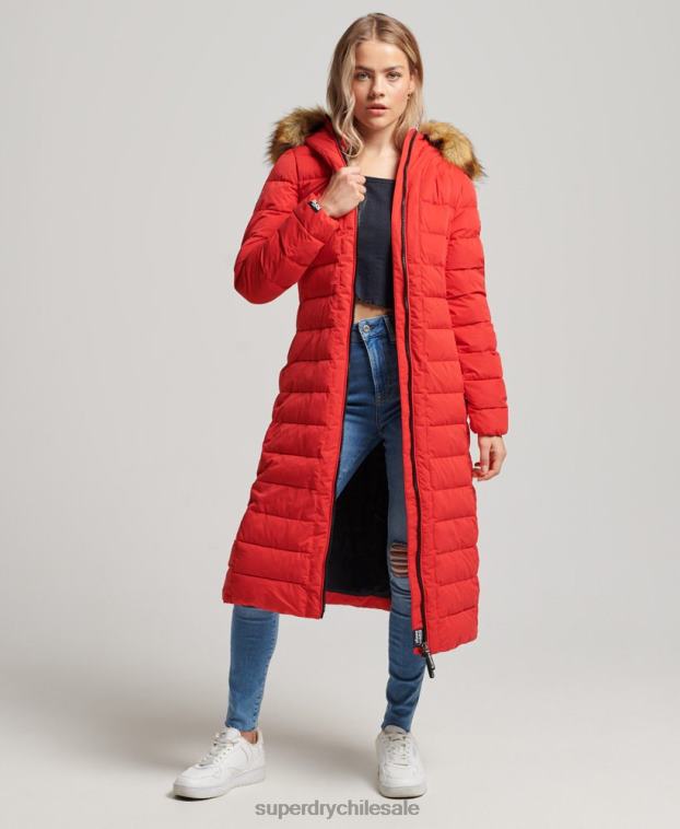 mujer Superdry rojo abrigo acolchado largo ártico 2R68Z5591