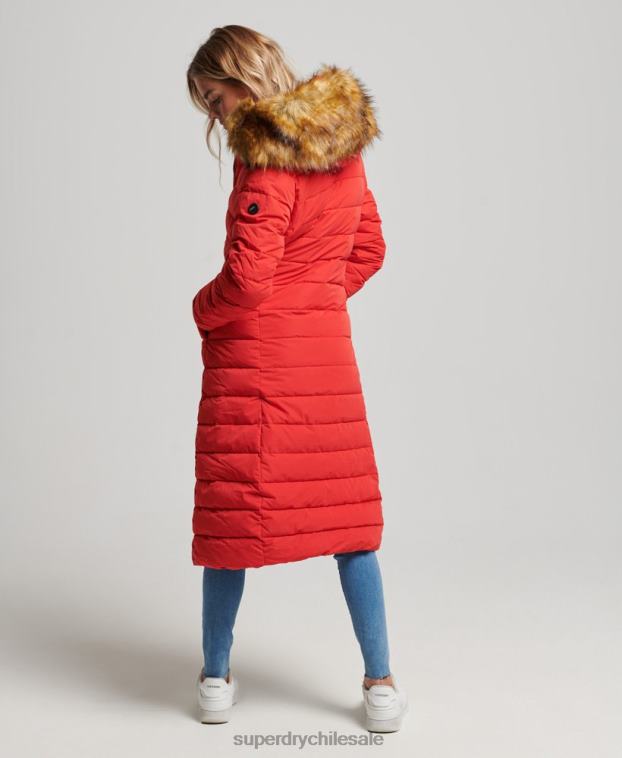 mujer Superdry rojo abrigo acolchado largo ártico 2R68Z5591