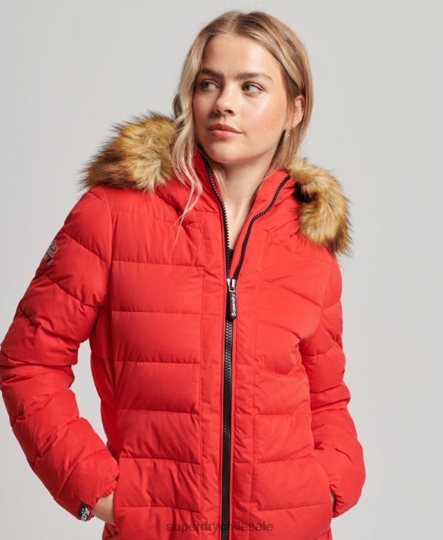 mujer Superdry rojo abrigo acolchado largo ártico 2R68Z5591