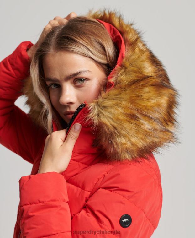 mujer Superdry rojo abrigo acolchado largo ártico 2R68Z5591