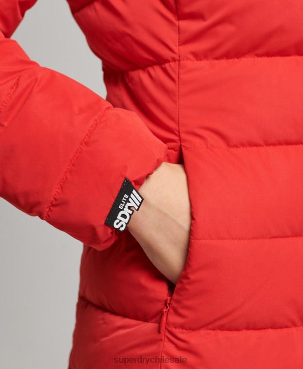 mujer Superdry rojo abrigo acolchado largo ártico 2R68Z5591